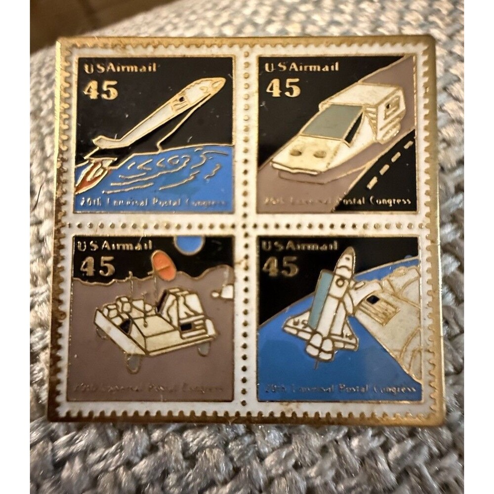 Block of 4 Vintage US Airmail Stamp Pin 20th Universal Postal Congress 45 Cent